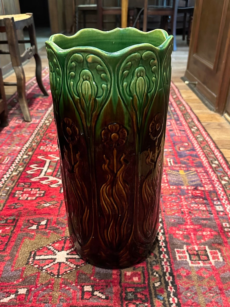 Antique Majolica Umbrella Stand Cane Holder Etsy