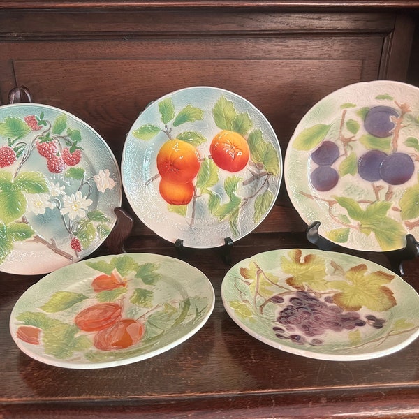 St Clement Vintage French Majolica Plates Set of 5