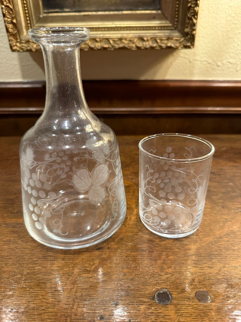 Etched Glass Carafe With Grapevines Etsy