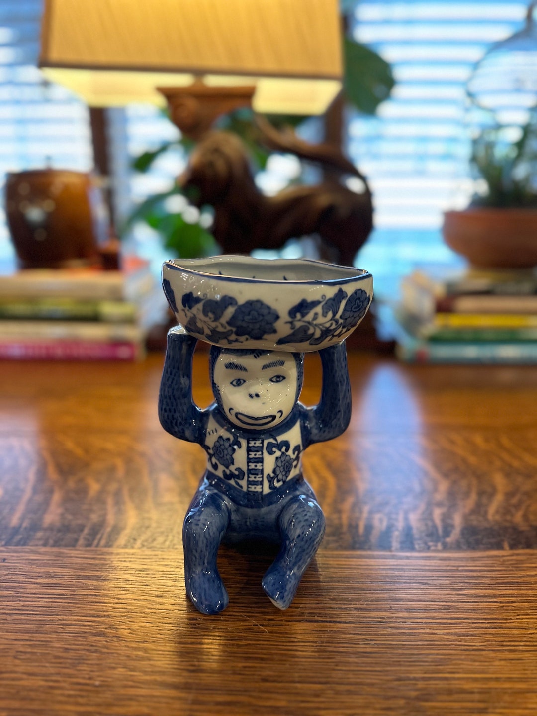 Blue and White Monkey Dish Etsy