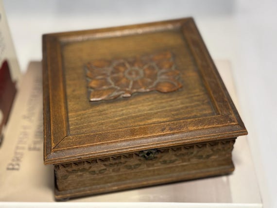 Antique French Carved Wood ladies Box