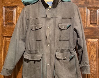 Vintage Pendleton Outdoorsman Wool Hooded Insulated Field Coat Jacket size Large