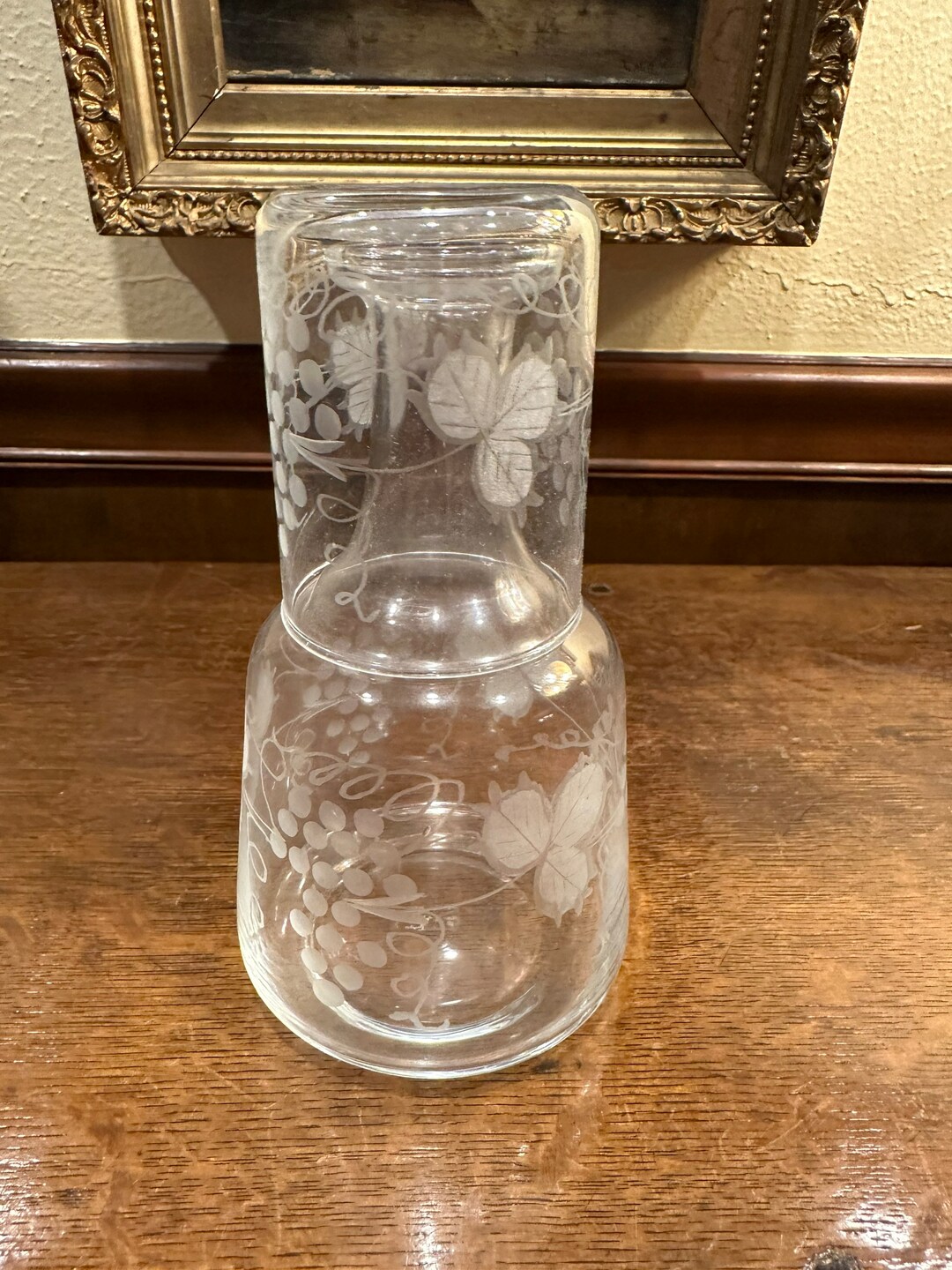Etched Glass Carafe With Grapevines Etsy