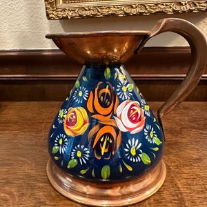 Painted Antique Copper Haystack Pitcher Jug Flagon 1/2 pint with lead seal