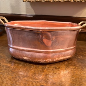 Antique copper planter with brass handles