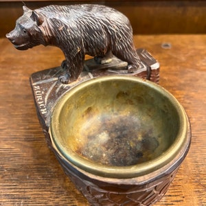 Black Forest carved bear match bowl