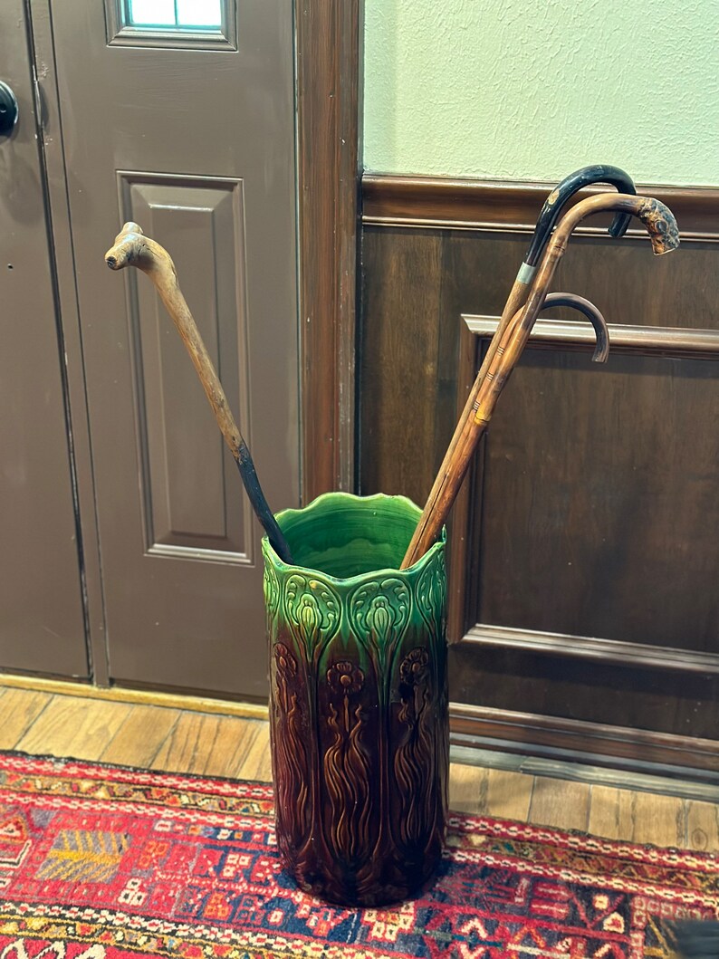 Antique Majolica Umbrella Stand Cane Holder Etsy