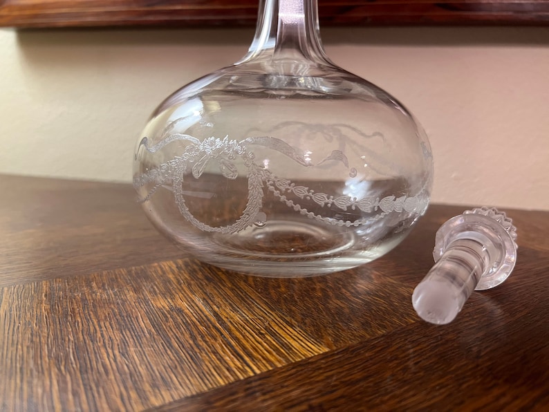 Antique Etched Crystal Decanter With Married Stopper Etsy