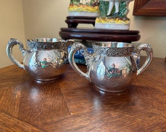 Silver plate cream and sugar set