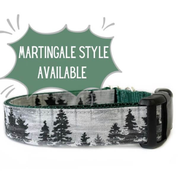 Dog Collar, Pine Tree Dog Collar, Hunter Green Nylon, Imperfect Pine, Outdoor Hiking Collar