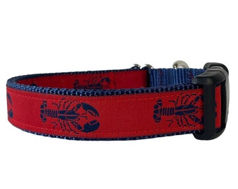 Dog Collar, Lobster Dog Collar, Navy Blue Nylon, Red Lobster, Nautical Collar