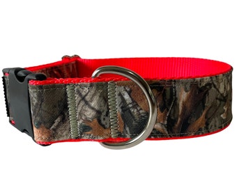 Dog Collar, Camouflage and Blaze Orange Nylon, Country Plastic Buckle or Martingale Dog Collar