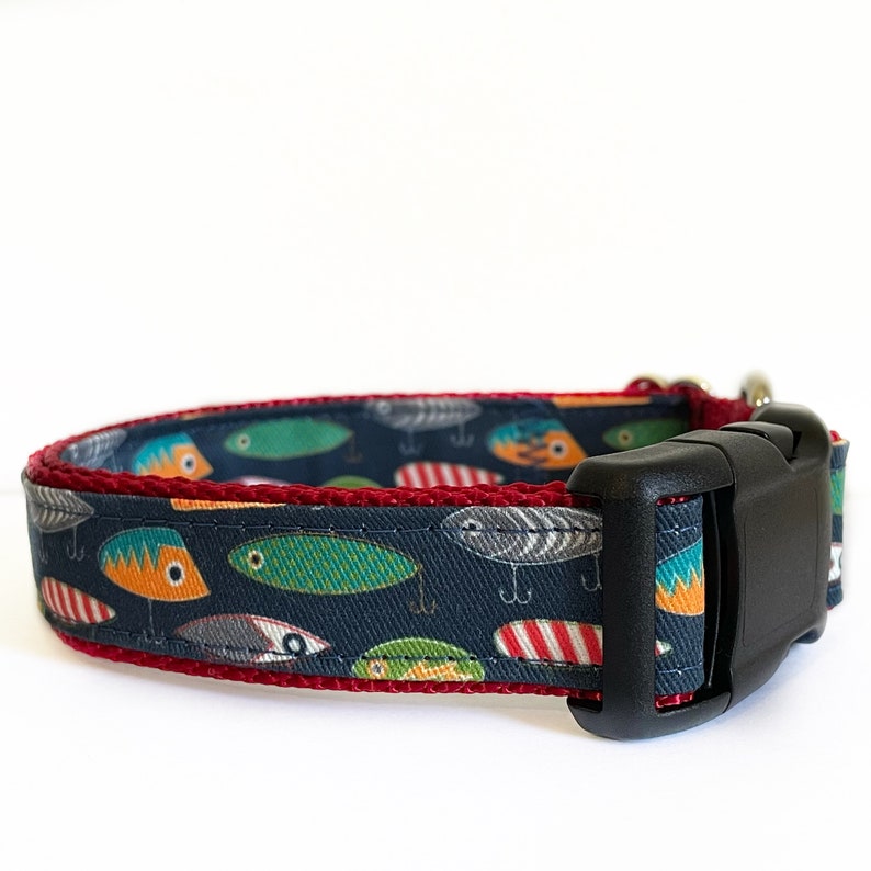 Fishing Lure Dog Collar, Red Nylon, Fish, Outdoor Lake Collar image 2