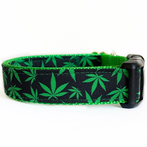 Dog Collar, cannabis Fabric Dog Collar, boho Mary Jane, Metal buckle, plastic buckle, Martingale available