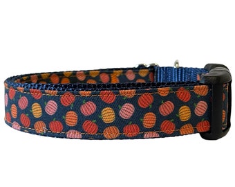 Dog Collar, Tiny Pumpkins Halloween Fabric Dog Collar, Metal buckle, plastic buckle,