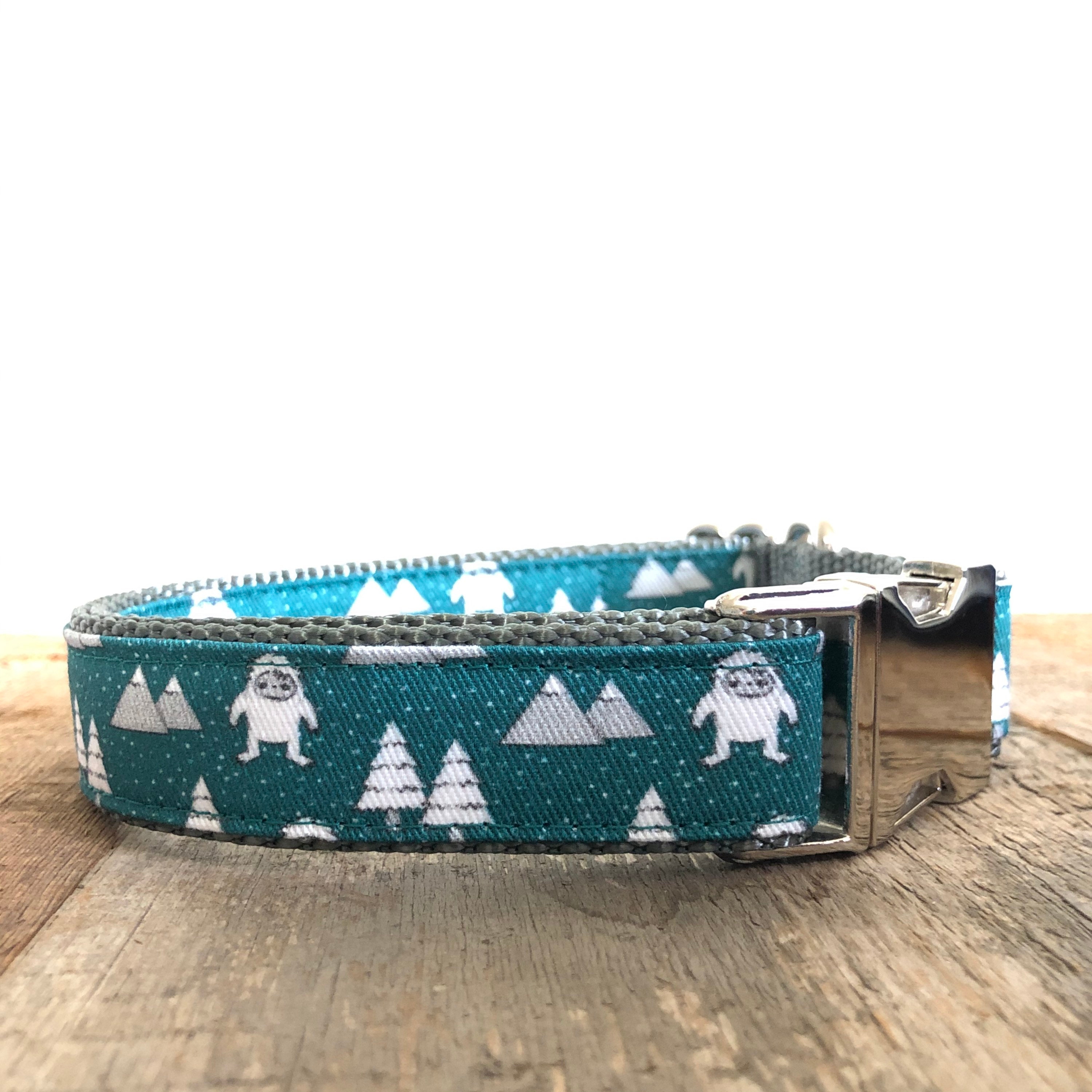 Dog Collar Yeti Teal Winter Sew Fetch on Silver Martingale Etsy