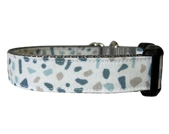 Dog Collar, Terrazzo Print Dog Collar, Silver Nylon, Clay Print, Neutral Tones , Preppy Collar