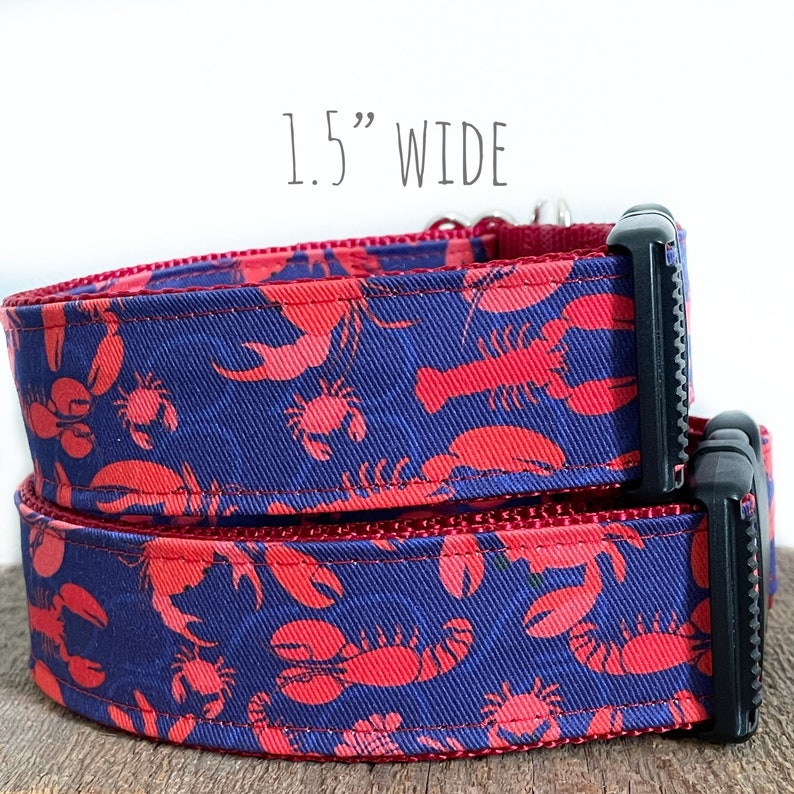 Dog Collar, Lobsters and Crabs, Beach, Nautical, Maine, outdoors, Plastic Buckle, Metal Buckle, Martingale image 2