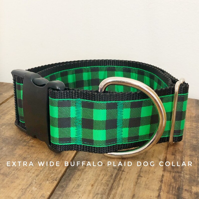 Extra Wide Green Buffalo Plaid Dog Collar Plastic Buckle Etsy