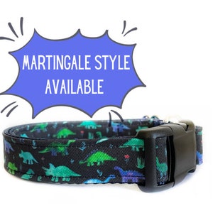 Dinosaur Dog Collar, Lime Blue and Teal, Navy Nylon, Boy Dog, Outdoor Collar, Dino