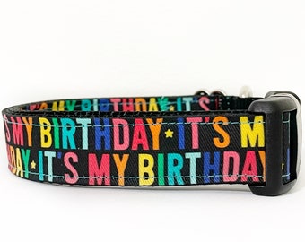 Happy Birthday Dog Collar - Black/ Rainbow