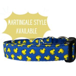 Dog Collar, Rubber Duckies, Rubber Duck, Royal Blue Fabric Dog Collar, Martingale OR plastic or metal Buckle Style