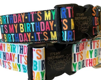 Happy Birthday Dog Collar -Rainbow, engraved, personalized, personalized dog birthday gift