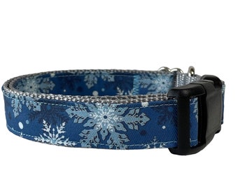 Winter Dog Collar, Blue, Grey Nylon, Christmas, Holiday, Outdoor Hiking Collar, Watercolor