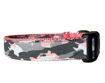 Dog Collar, Pink Camouflage, Country Plastic Buckle or Martingale Dog Collar