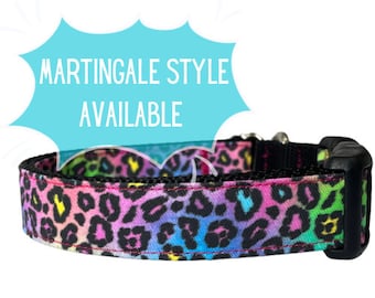 Dog Collar, Cheetah Leopard Neon, Plastic Buckle, Metal Buckle, Martingale