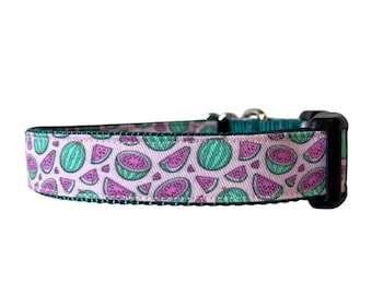 Watermelon Dog Collar, Watermelon Seeds, Teal Nylon, Summer Collar, Beach Collar