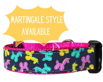 Hundehalsband Ballon Einhorn Lebendige Sew Fetch Regenbogen Fushia , Martingale, Kunststoff oder Metall Schnalle