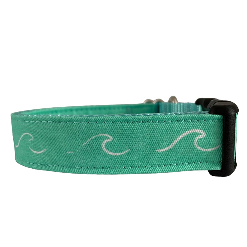 Wave Dog Collar, Aqua Green Nylon, Sea Life, Outdoor Collar, Nautical Collar image 1