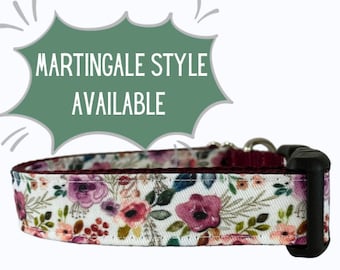 Maroon Floral Dog Collar, Maroon Nylon, Bright Floral, Girl Dog Collar, The Parker