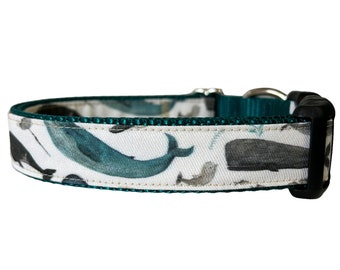 Buy Whale Dog Collar on Teal, Watercolor Whales Online in India
