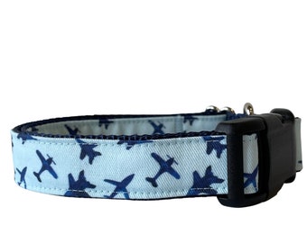 Dog Collar Planes, Pilot, Airplane, Jet, Blue, Navy Nylon, Boy Dog, Outdoor Collar