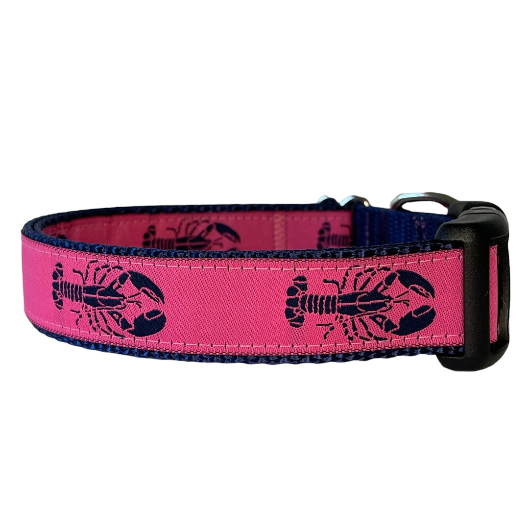 Dog Collar, Lobster Dog Collar, Navy Blue Nylon, Navy Lobster, Nautical Collar Pink/navy/navy Etsy