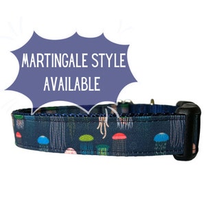 Hundehalsband, Qualle Qualle Boho Stoff Hundehalsband, Martingale und Personalisierung verfügbar