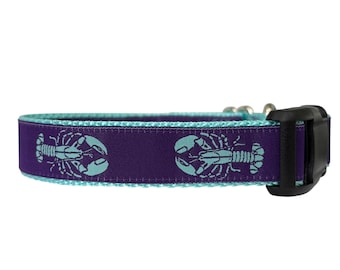 Dog Collar, Maine Lobster Aqua and Purple ALL 1” WIDE  Nautical, Martingale, Leashes