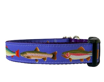 Dog Collar, Trout Dog Collar, Rainbow Trout, Lake, Fishing, Outdoors Periwinkle Purple