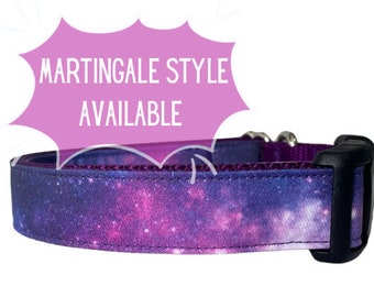Dog Collar, Purple Galaxy Fabric, Outer Space