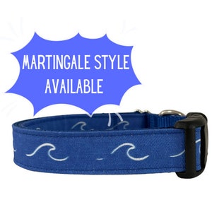 Wave Dog Collar, Royal Blue Nylon, Sea Life, Outdoor Collar, Nautical Collar, Surfing Collar