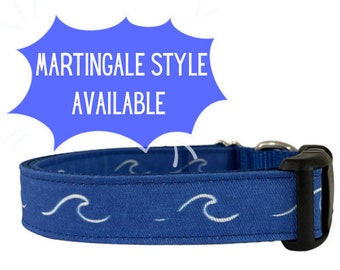 Wave Dog Collar, Royal Blue Nylon, Sea Life, Outdoor Collar, Nautical Collar, Surfing Collar