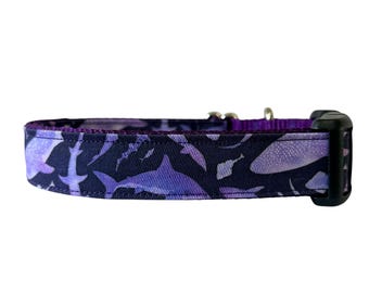 Dog Collar, Purple Sharks on Purple