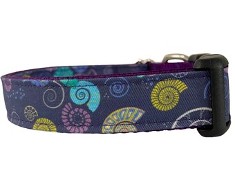 Dog Collar Nautical, Perwinkles, Mollusks, Fossils, Purple Nylon, Sea Life, Beach Dog Collar