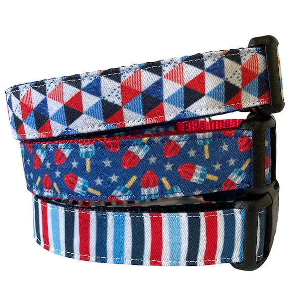 4th of July Dog Collar, Sew Fetch, Sew Fetch Dog Collars, Patriotic Red White and Blue, Holiday Dog Collars