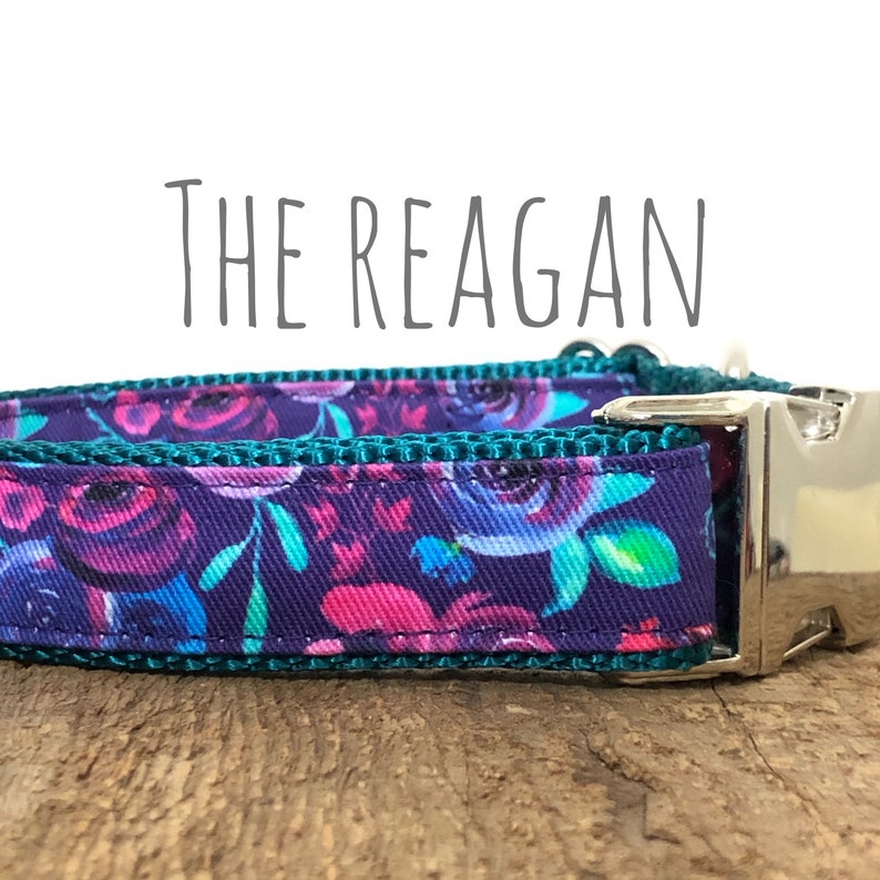 Purple Teal Floral Dog Collar, Teal Green Nylon, Bright Floral, Girl Dog Collar image 2