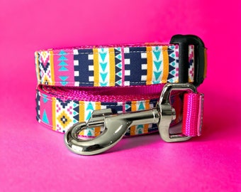 Serape dog collar, rainbow pink serape western blanket style, Girl Dog Collar, pink nylon
