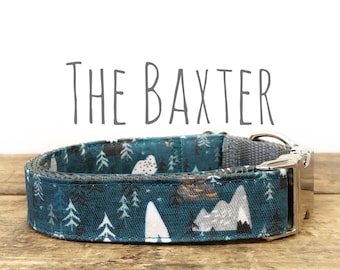Dog Collar, Hiking, Moutains, Pine Trees, outdoors, Plastic Buckle, Metal Buckle, Martingale