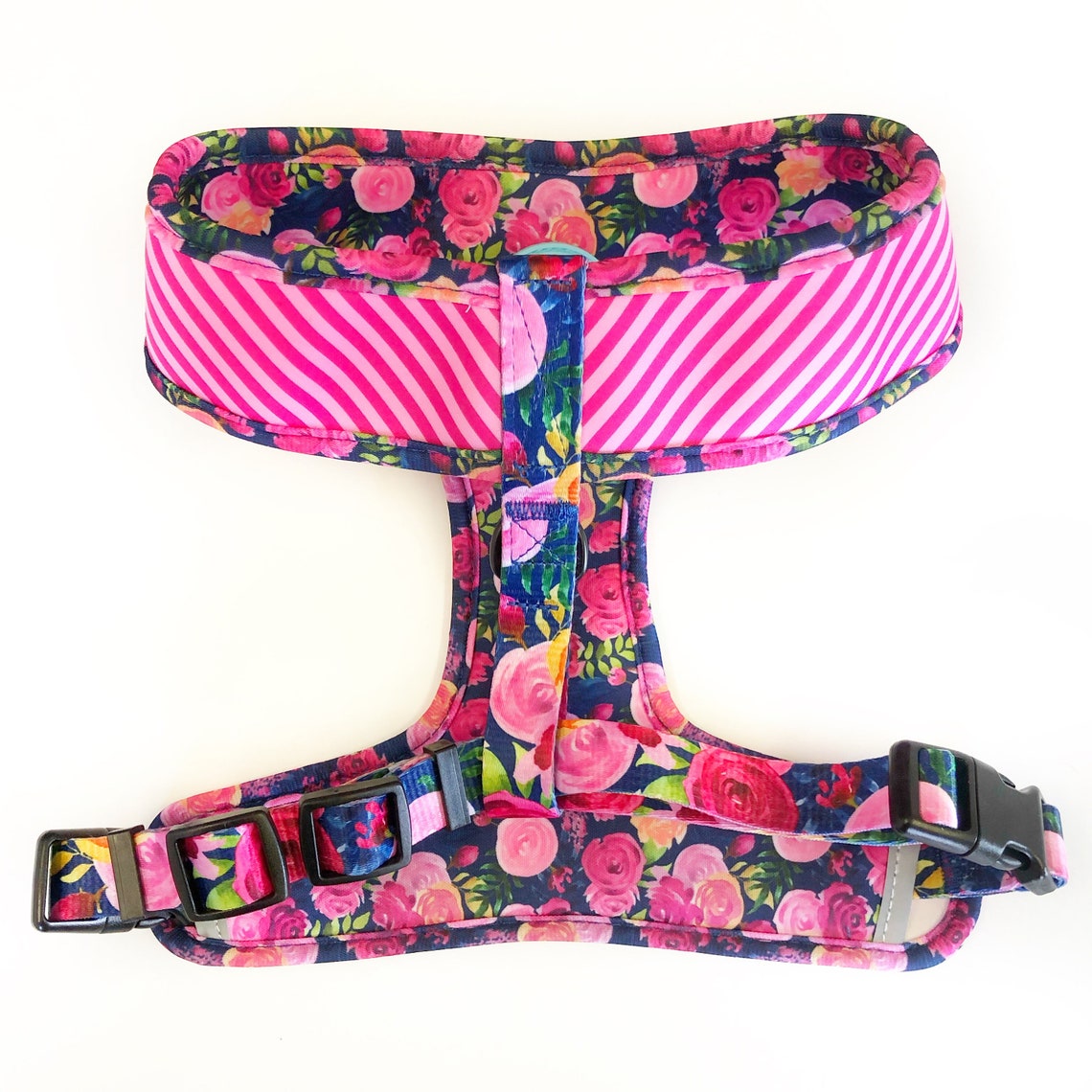 Floral Dog Harness Flowers and Stripes Pink Reversible Etsy UK